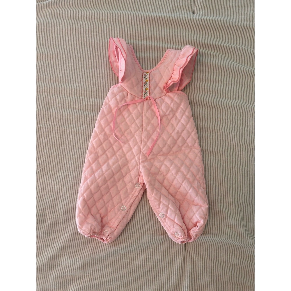 Evy Of California Vintage‎ 1980s 6 Month Baby Quilted Overalls Romper Jumpsuit